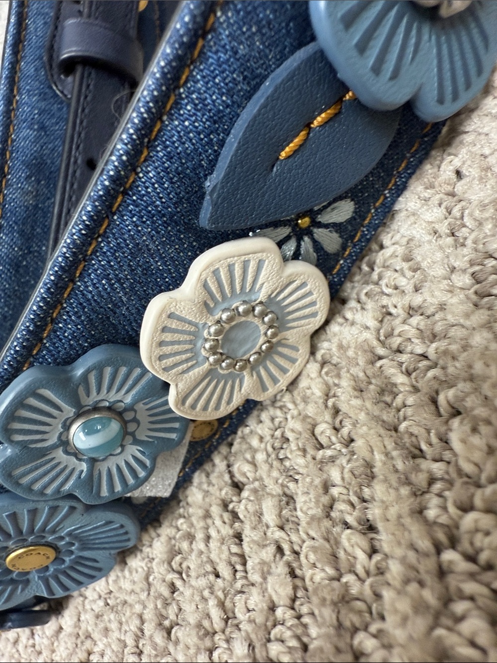 Coach Denim Tea Rose Appliqué Bag Strap in Blue and Cream - Picture 5 of 13